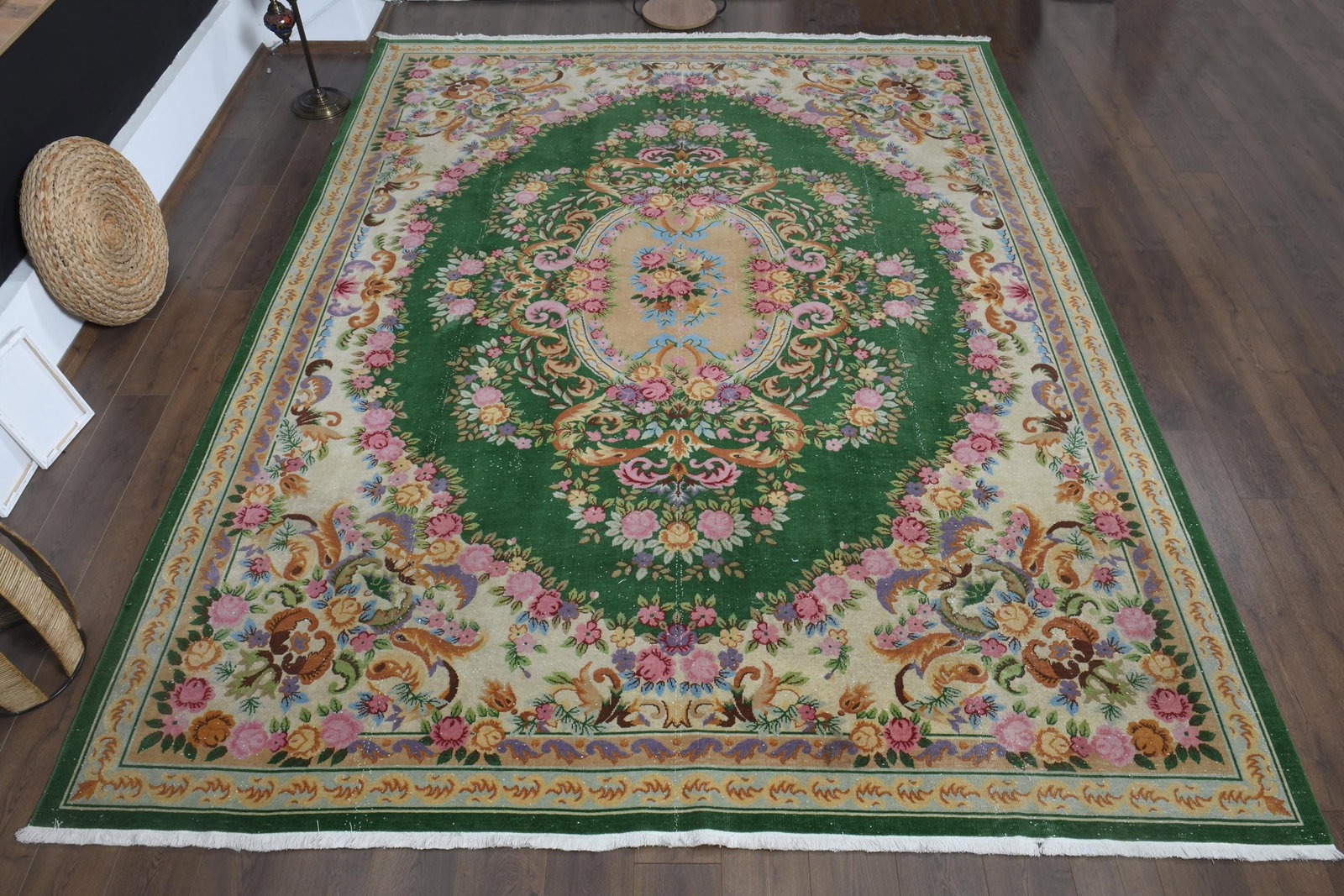 9.3x13 ft, TRIBAL OVERSIZED RUG, Vintage: Title: 9.3x13 ft, TRIBAL OVERSIZED RUG, Vintage Description: This Turkish one-of-a-kind Anatolian Vintage Rug is hand-knotted and handwoven by the most skilled artisans who use pure wool, in muted, na