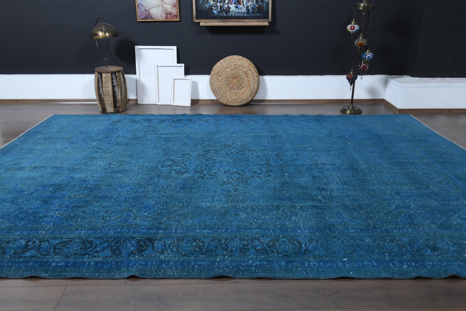 10x13'6 ft, BLUE OVERSIZED RUG, Vintage - 9