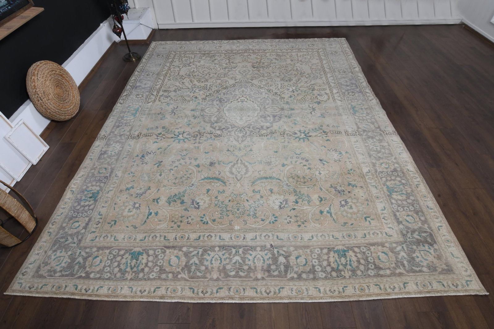 9.8x12.6 ft, NEUTRAL PERSIAN RUG: Title: 9.8x12.6 ft, NEUTRAL PERSIAN RUG Description: This Turkish one-of-a-kind Anatolian Vintage Rug is hand-knotted and handwoven by the most skilled artisans who use pure wool, in muted, natural to