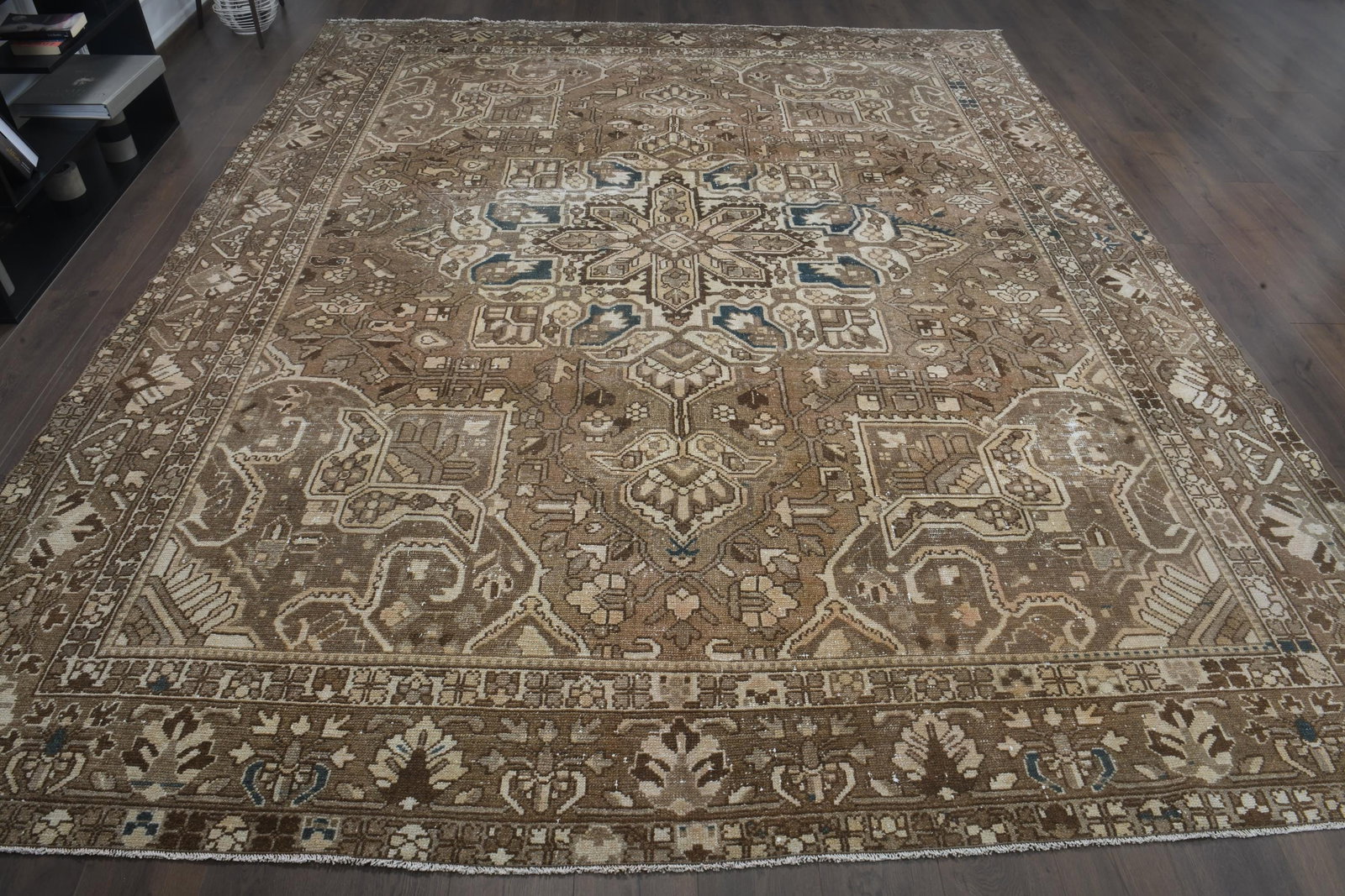 9.6x11.9 ft, PERSIAN ANTIQUE RUG: Title: 9.6x11.9 ft, PERSIAN ANTIQUE RUG Description: This Turkish one-of-a-kind Anatolian Vintage Rug is hand-knotted and handwoven by the most skilled artisans who use pure wool, in muted, natural to