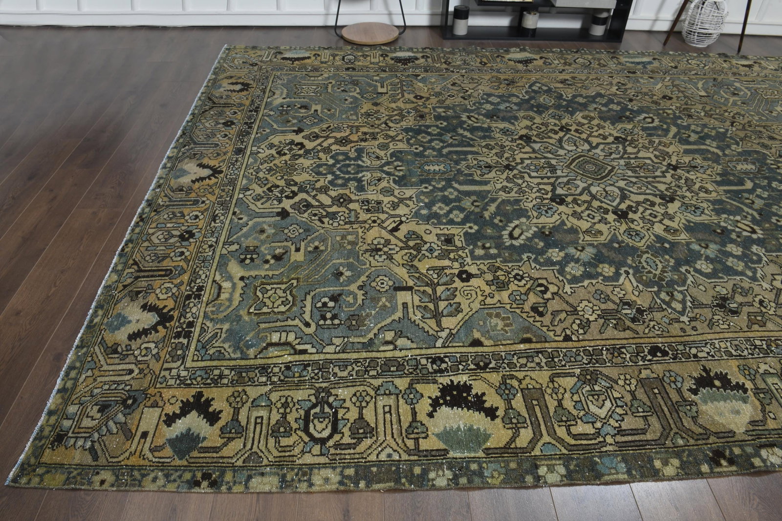 9'3x12'2 ft, BEIGE BROWN RUG, Vintage Antique - 7