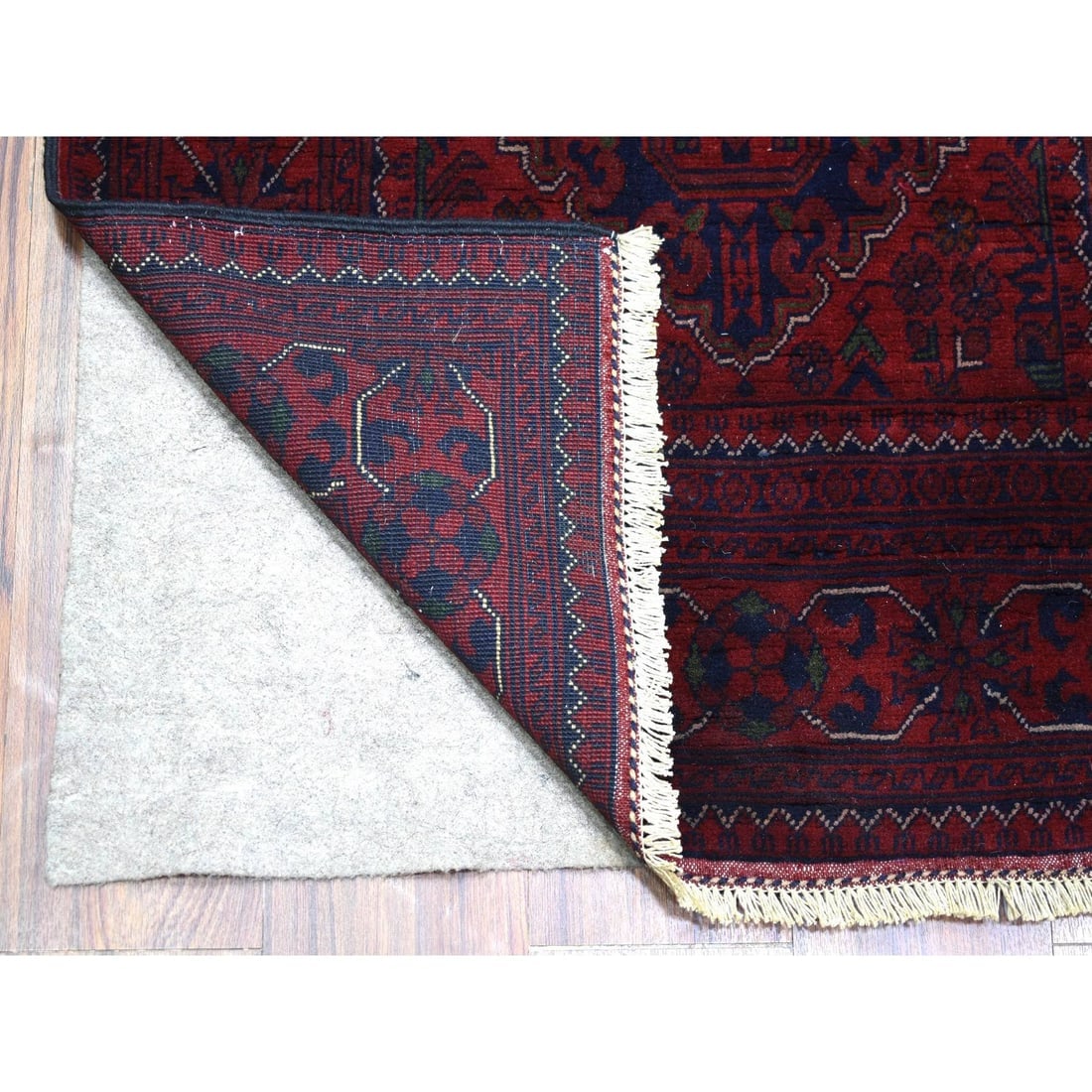 Red Afghan Khamyab Pure Wool With Geometric Design Hand Knotted Rug - 2