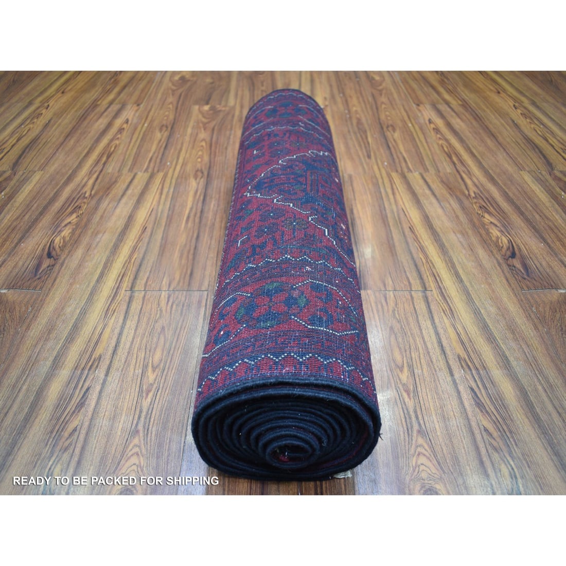 Red Afghan Khamyab Pure Wool With Geometric Design Hand Knotted Rug - 4