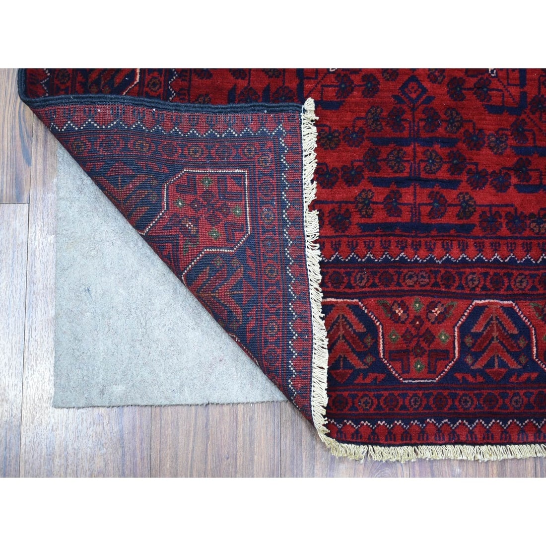 Deep and Saturated Red, Afghan Khamyab, Pure Wool Hand Knotted Rug - 2