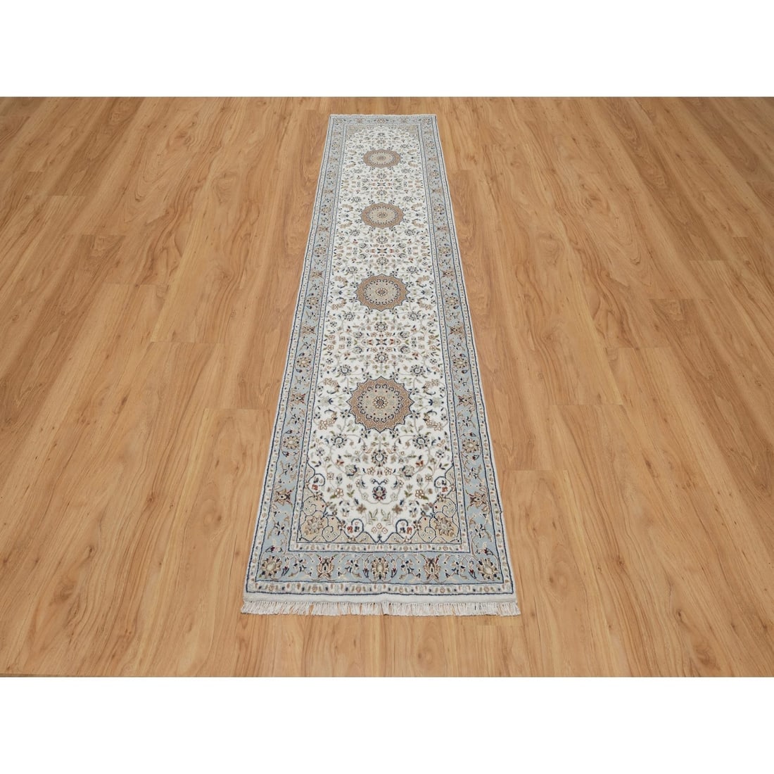 Spring White Nain with Center Medallion Hand Knotted Wool and Silk Rug - 2