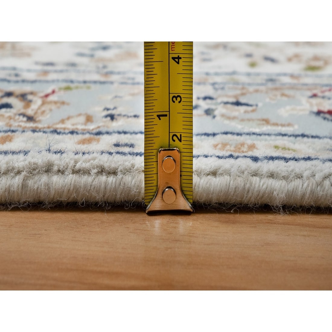 Spring White Nain with Center Medallion Hand Knotted Wool and Silk Rug - 7