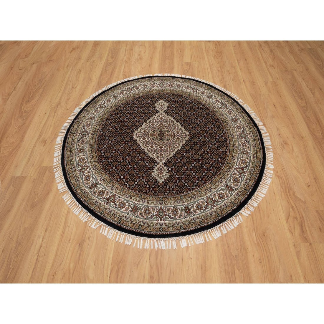 Black Tabriz Mahi with Fish Design 175 KPSI Hand Knotted Pure Wool Rug - 2