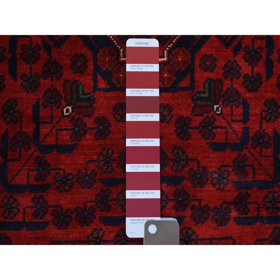 Deep and Saturated Red, Afghan Khamyab, Pure Wool Hand Knotted Rug - 3