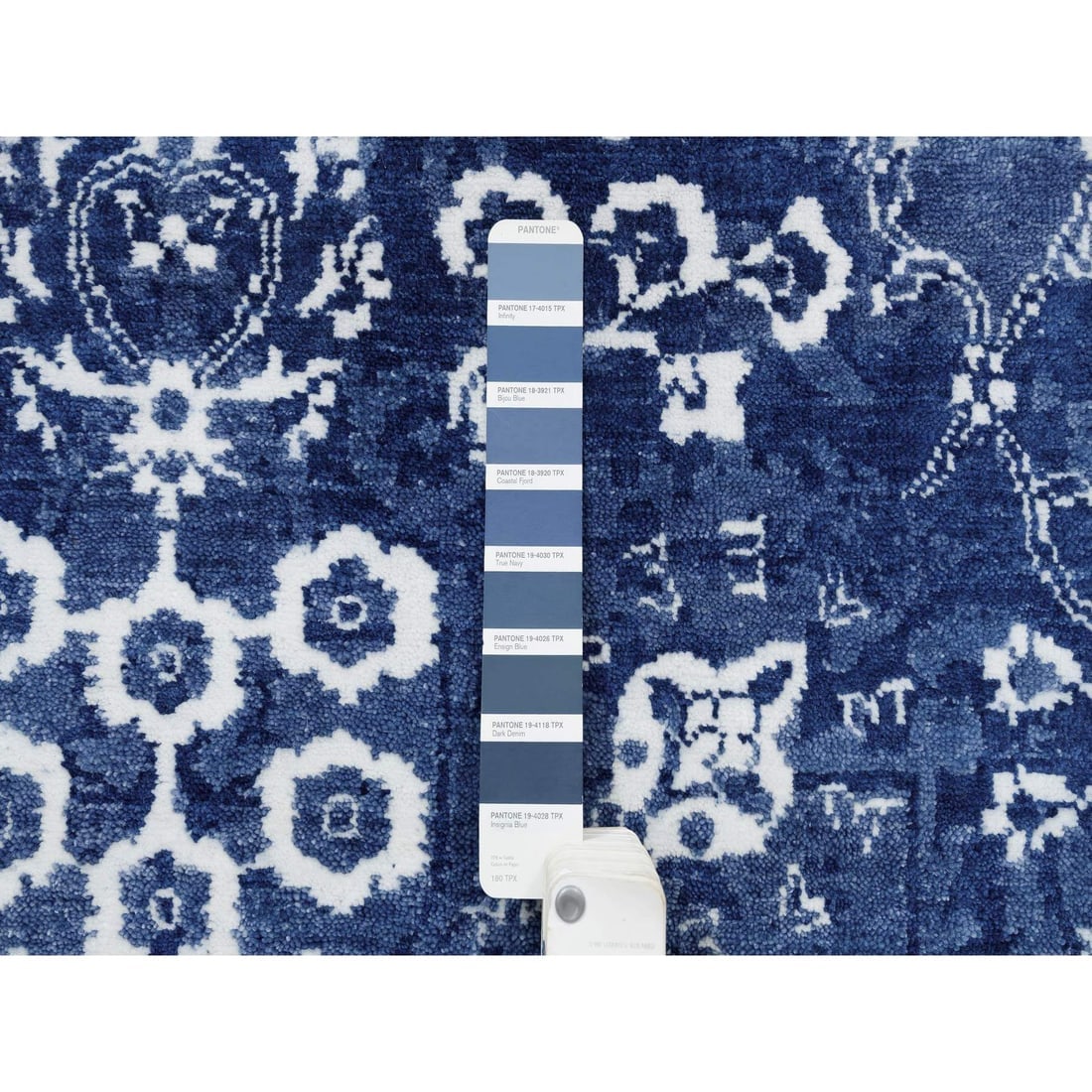 Tone On Tone Tabriz Hand Knotted Wool and Silk Denim Blue Oriental Rug - 7