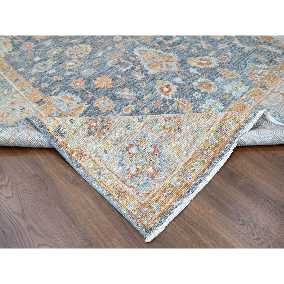 Lead Gray Supple Collection Oushak Design Hand Knotted Pure Wool Rug - 6