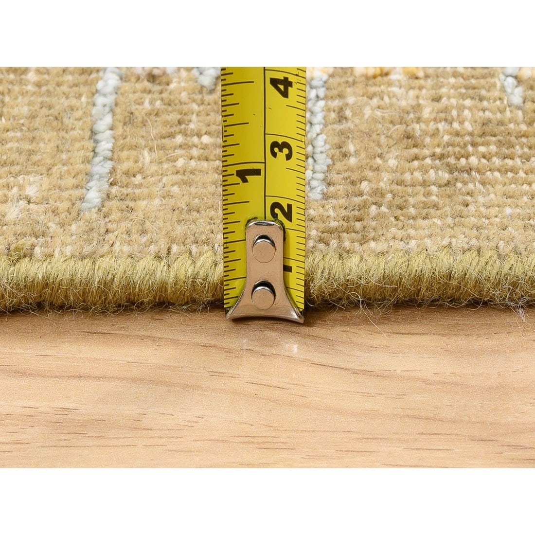 Gold Brown Hand Knotted, Silk With Textured Wool, XL Runner Rug - 7