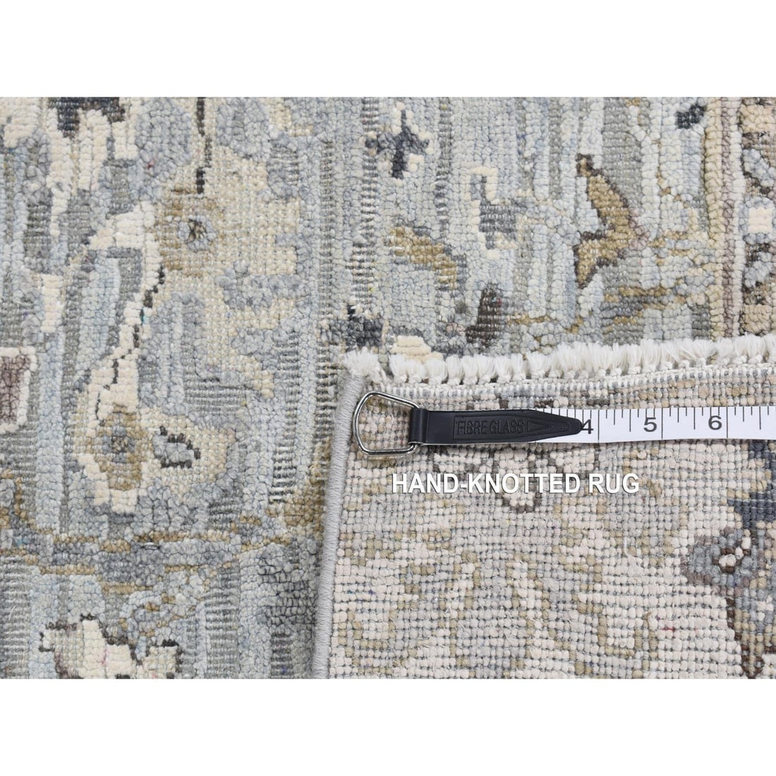 Goose Gray, Silk with Wool, Oushak Design, Hand Knotted, Square Rug - 6