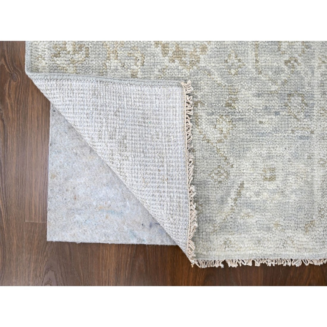 Gray Oushak Design Supple Collection Hand Knotted Pure Wool Runner Rug - 3