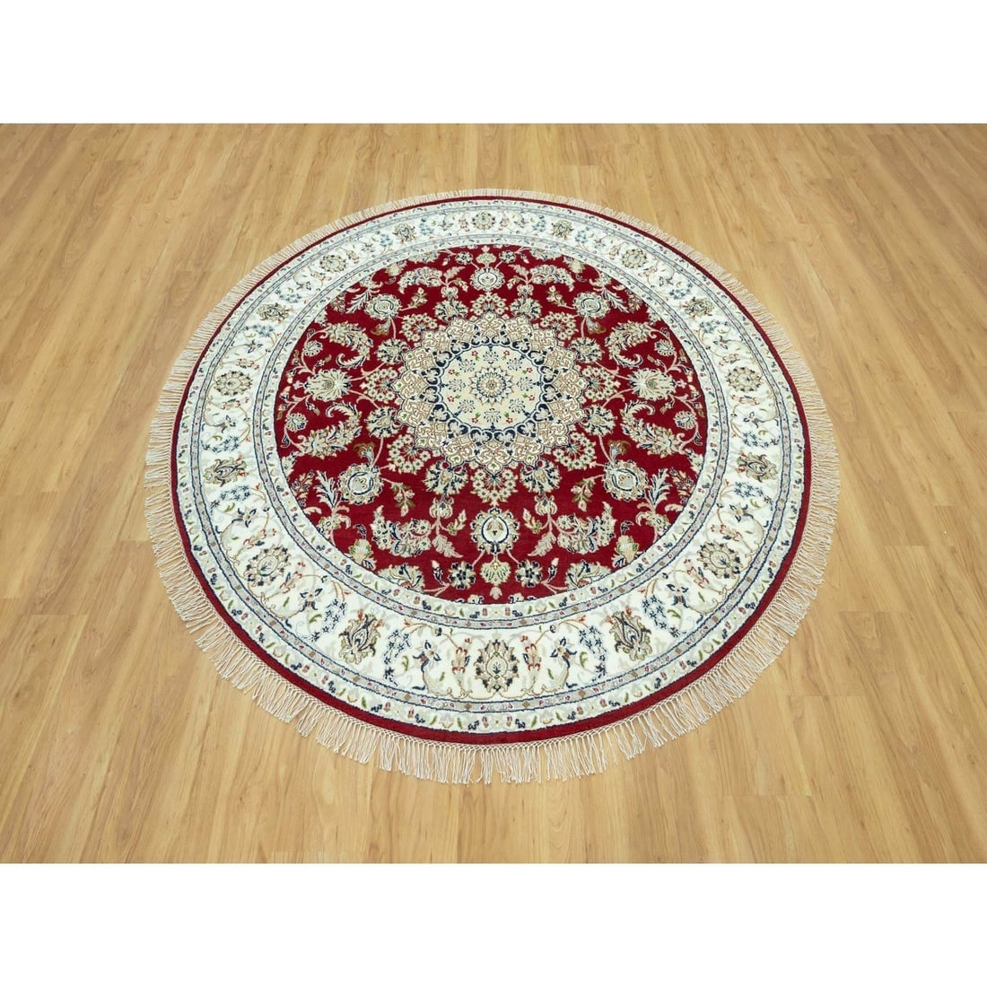 Portia Red Hand Knotted Nain 250 KPSI All Wool Oriental Round Rug - 2