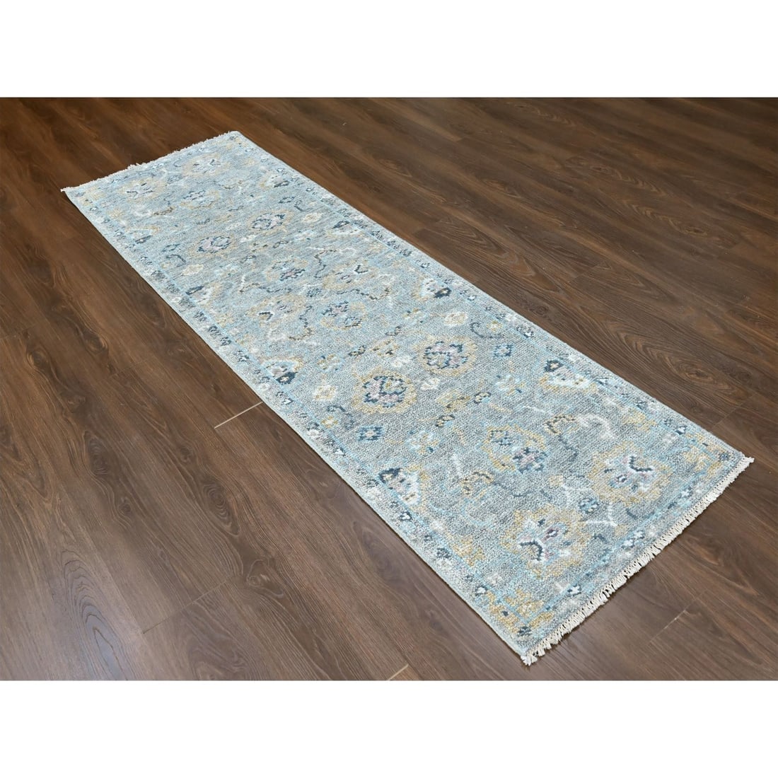 Gray Supple Collection Oushak Design Hand Knotted Pure Wool Runner Rug - 2