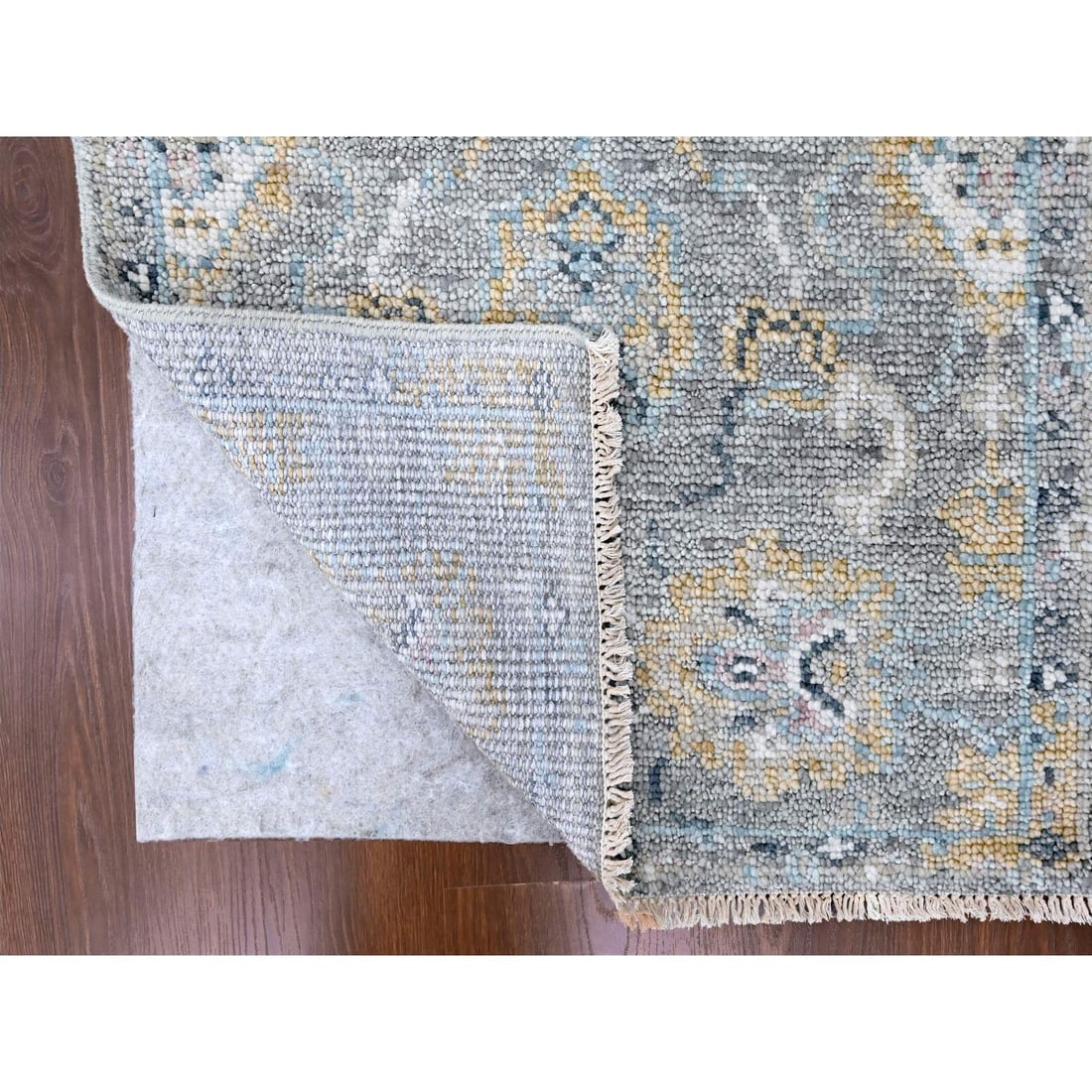 Gray Supple Collection Oushak Design Hand Knotted Pure Wool Runner Rug - 3