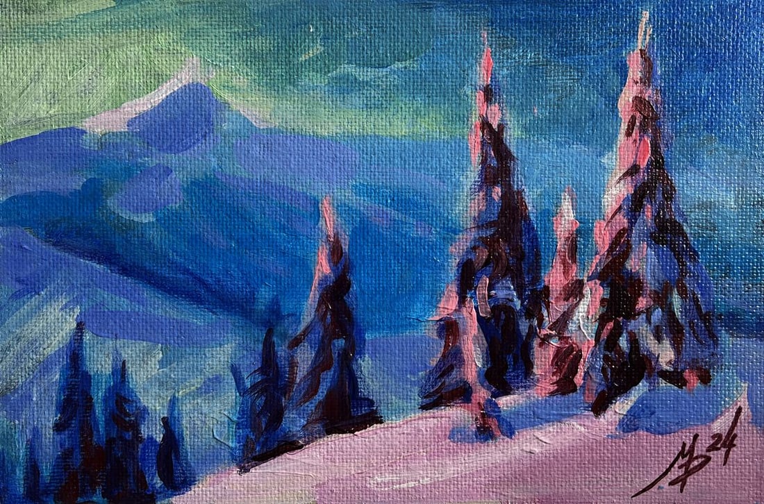 Acrylic painting In the winter mountains Mykhailo Patskan - 3