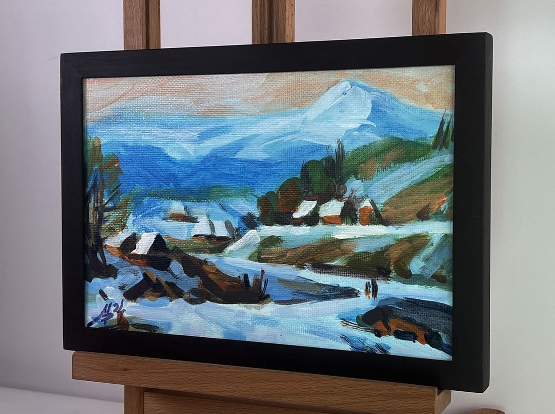 Acrylic painting Village at the foot of the mountain Mykhailo Patskan - 2