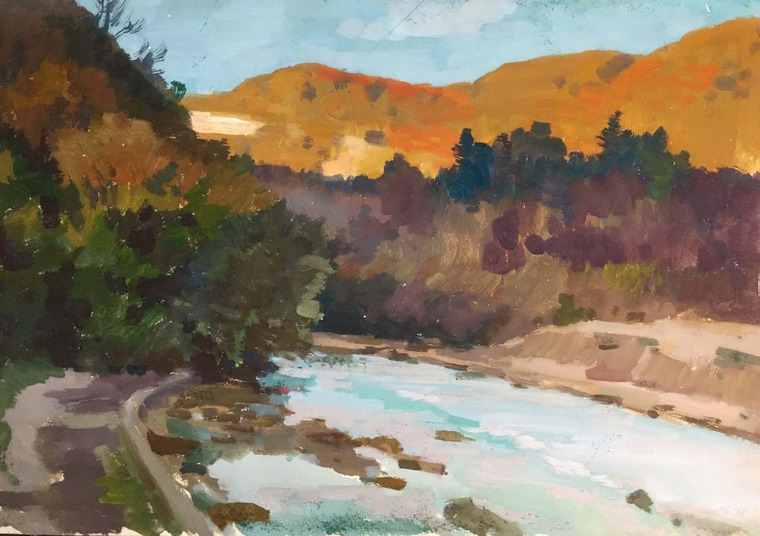 Gouache painting Autumn landscape Chernikov Vladimir Mikhailovich: No960 *** ABOUT THIS PAINTING *** * TITLE: "Autumn landscape" * ARTISTS: Chernikov Vladimir Mikhailovich * SIZE: 37x52 cm/'14.56x20.47 inches' * MEDIUM: gouache, paper * HAND PAINTED: Original