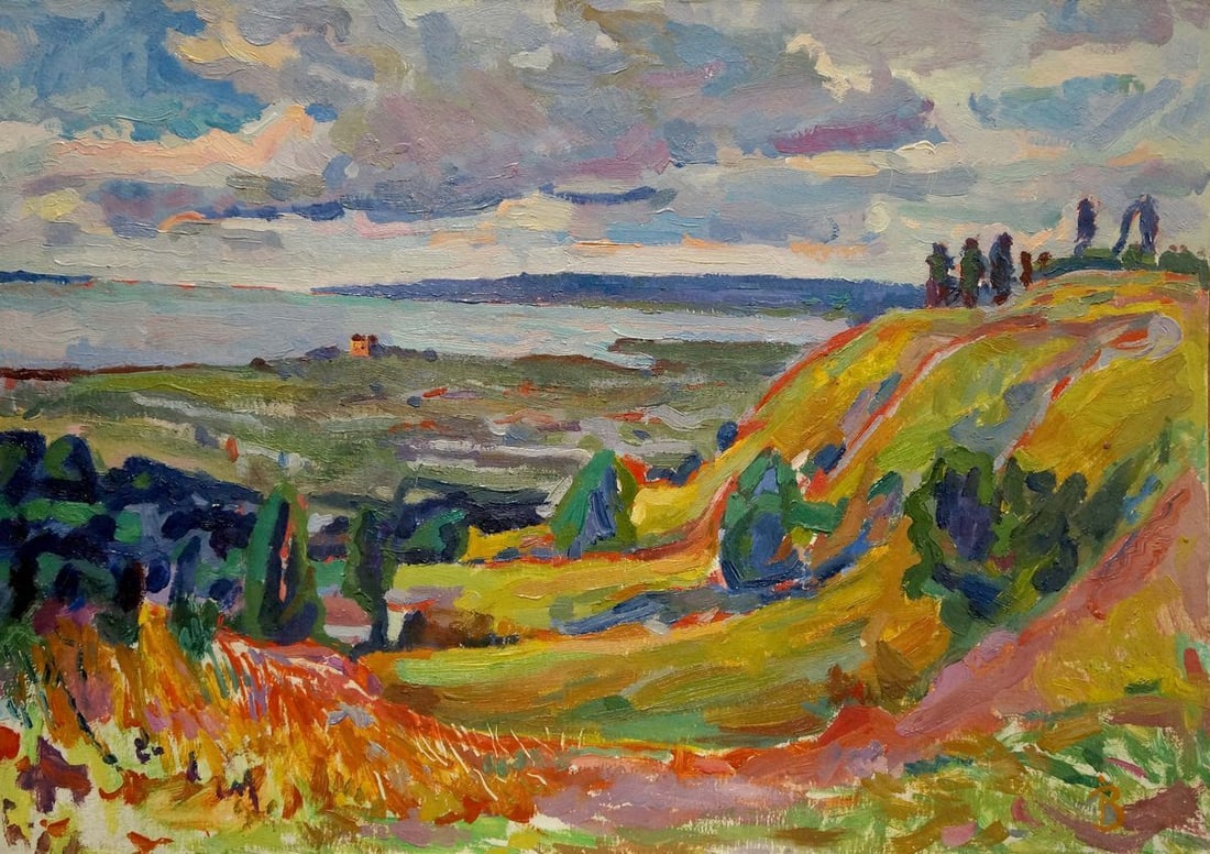 Oil painting Mountain landscape Zabashta Vasily Ivanovich: NoVerns 462 *** ABOUT THIS PAINTING *** * TITLE: "Mountain landscape" * ARTISTS: Zabashta Vasily Ivanovich * SIZE: 50x70 cm/'19.68x27.55 inches' * MEDIUM: oil, cardboard * HAND PAINTED: Original paint