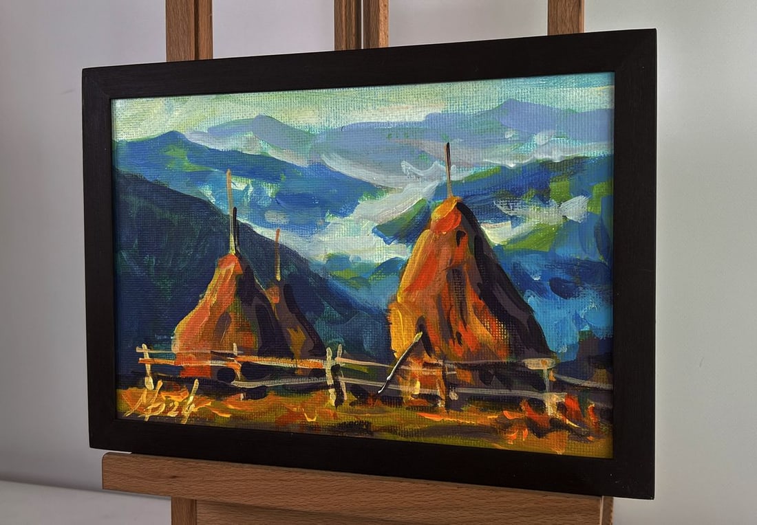 Acrylic painting Village life in the mountains Mykhailo Patskan - 2