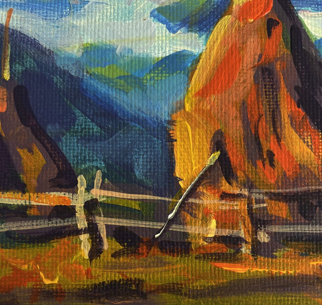 Acrylic painting Village life in the mountains Mykhailo Patskan - 7