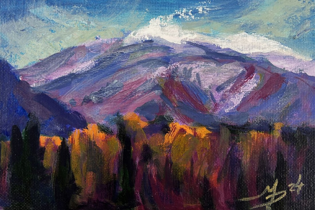 Acrylic painting First snow in the mountains Mykhailo Patskan - 3