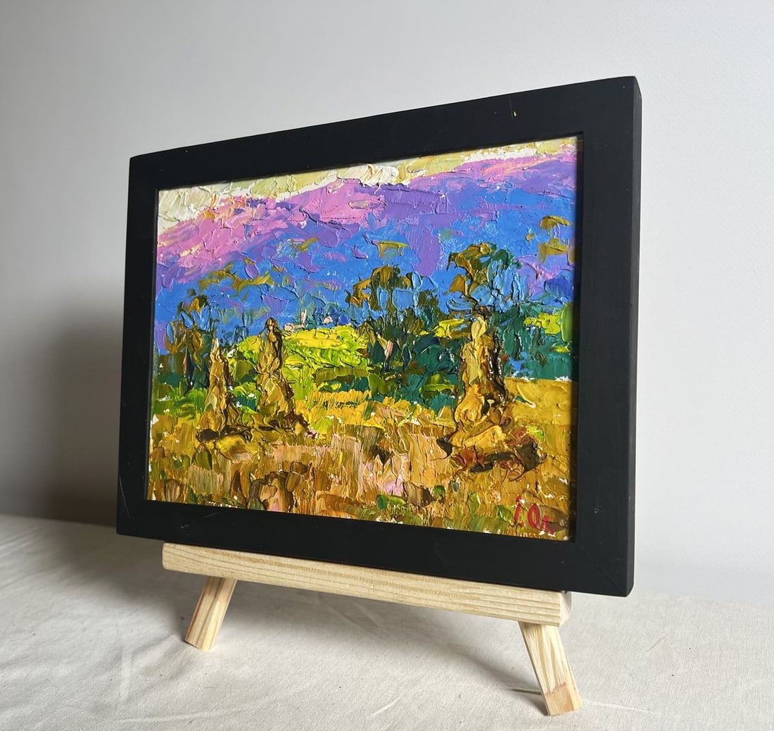 Oil painting Haystack and mountains Alex Kalenyuk - 2
