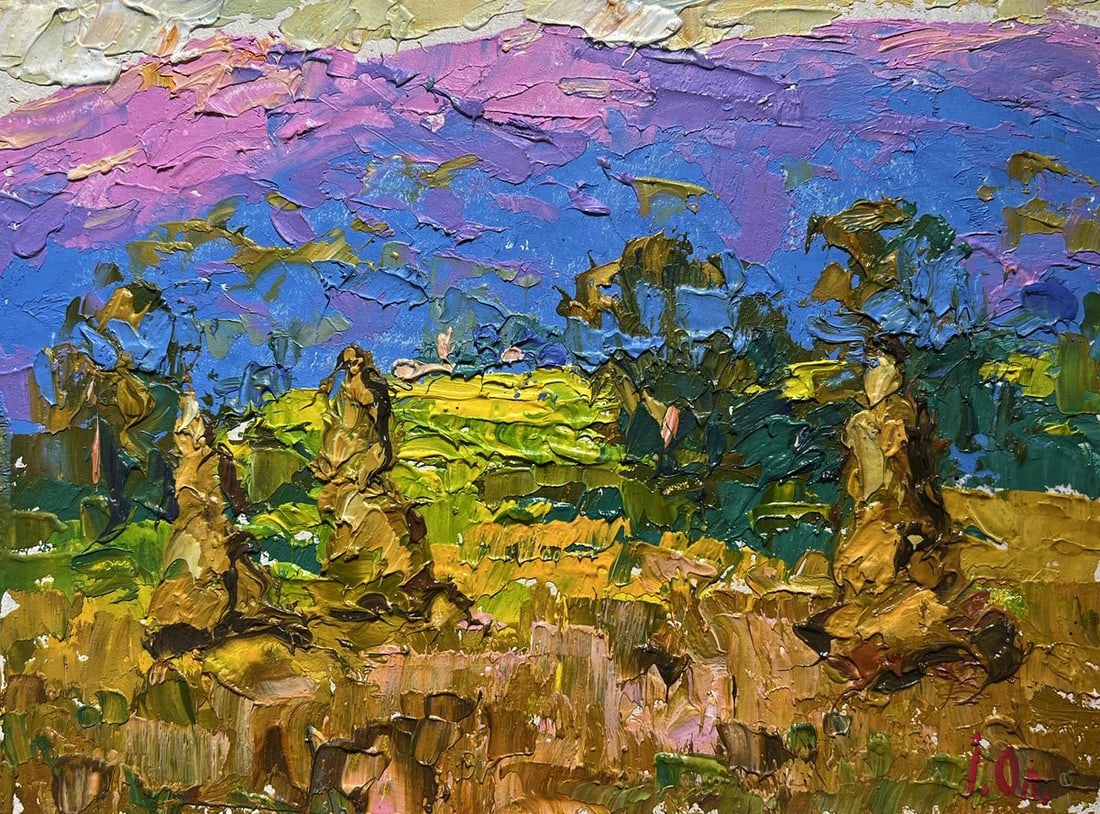 Oil painting Haystack and mountains Alex Kalenyuk - 3