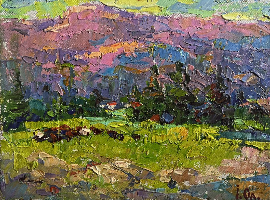 Oil painting Mountains bathed in summer sun Alex Kalenyuk - 3