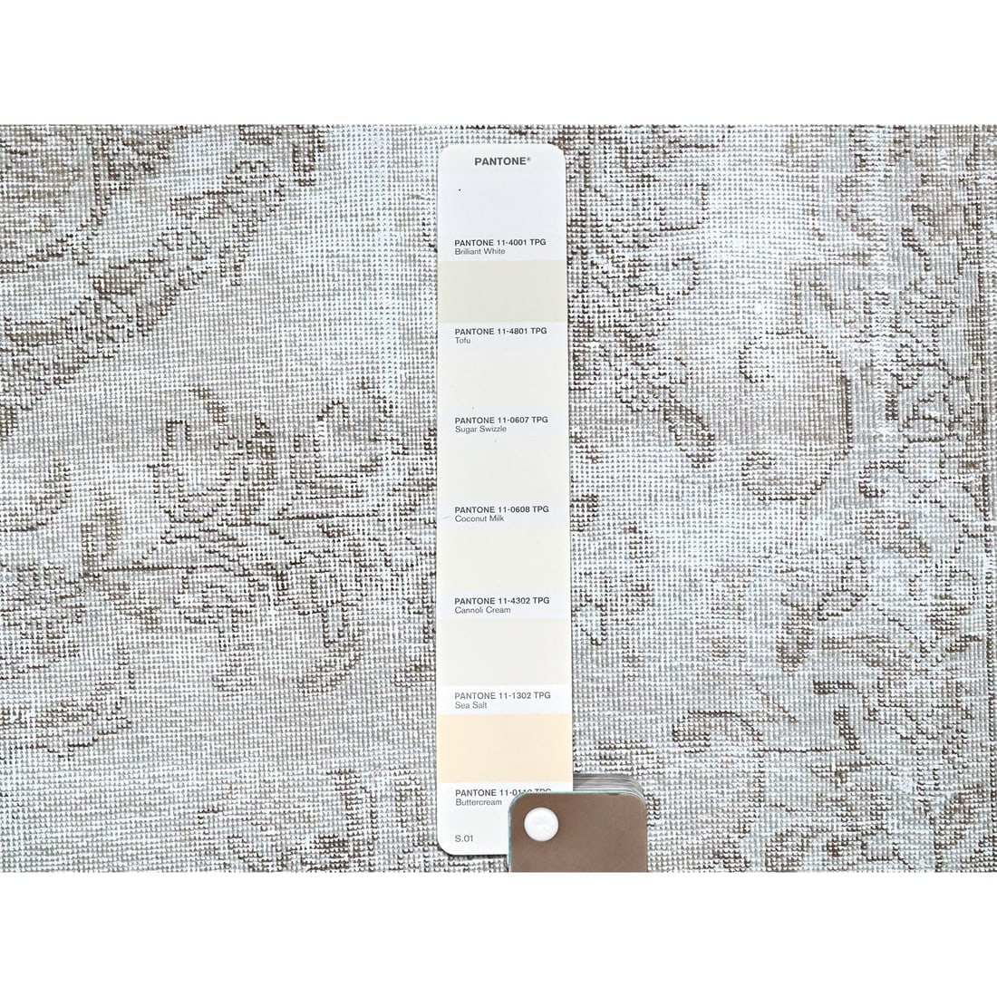 Cloud Gray White Wash Semi Antique Tabriz Cropped Thin Oriental Rug - 7