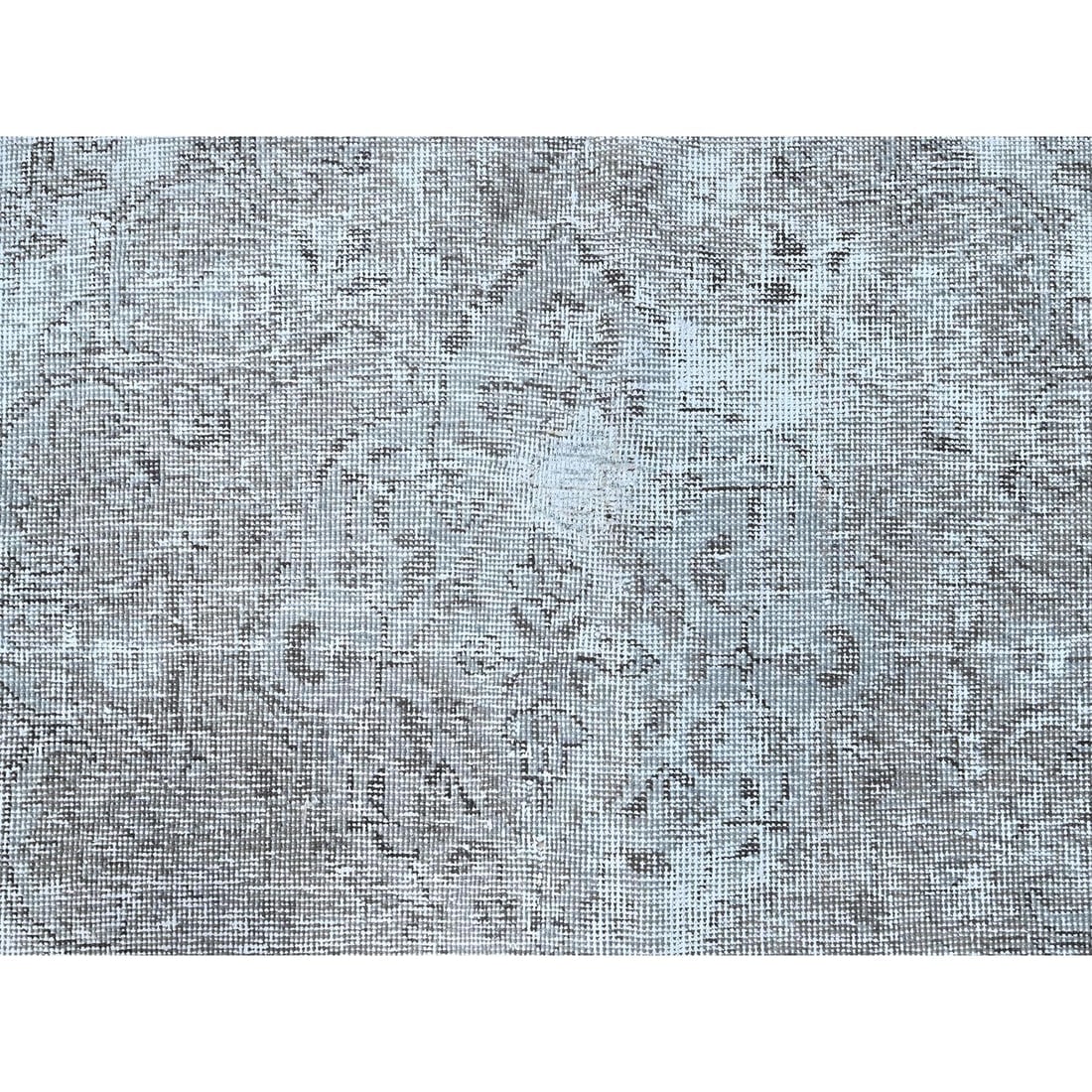 Cloud Gray White Wash Semi Antique Tabriz Cropped Thin Oriental Rug - 8