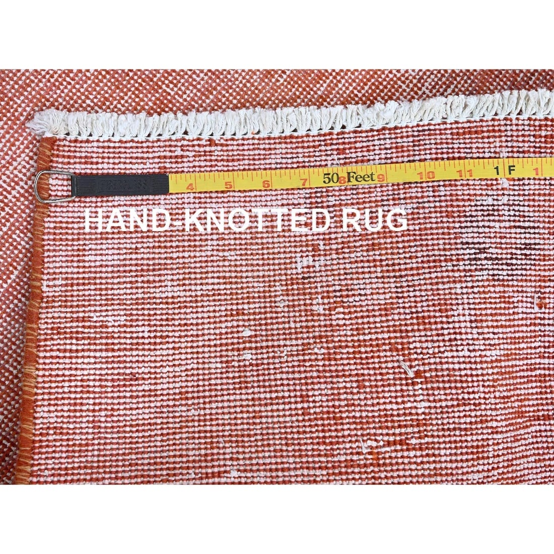 Red Overdyed Vintage Persian Tabriz Hand Knotted Pure Wool Runner Rug - 7
