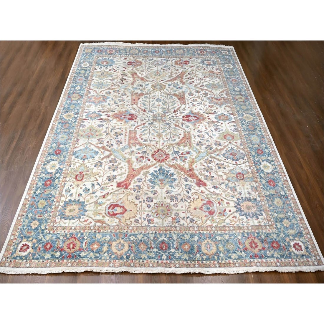 Pearl White 100% Wool Hand Knotted Antiqued Persian Distressed XL Rug - 2