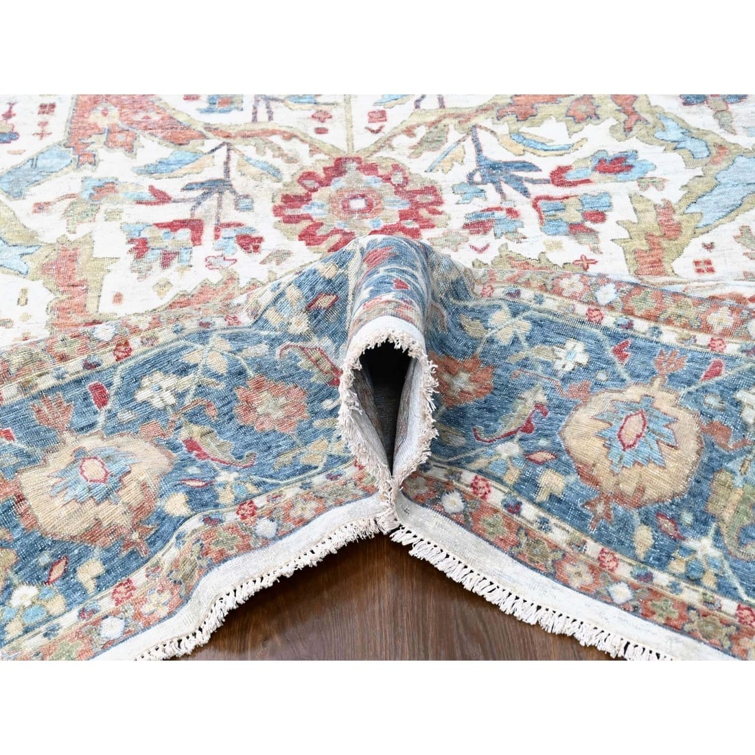 Pearl White 100% Wool Hand Knotted Antiqued Persian Distressed XL Rug - 5