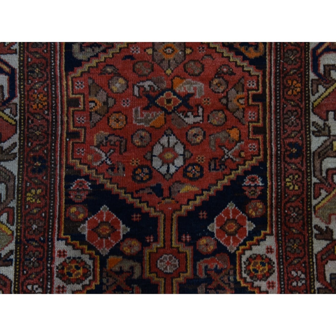 Blue with Red Antique Persian Malayer Hand Knotted All Wool Runner Rug - 2