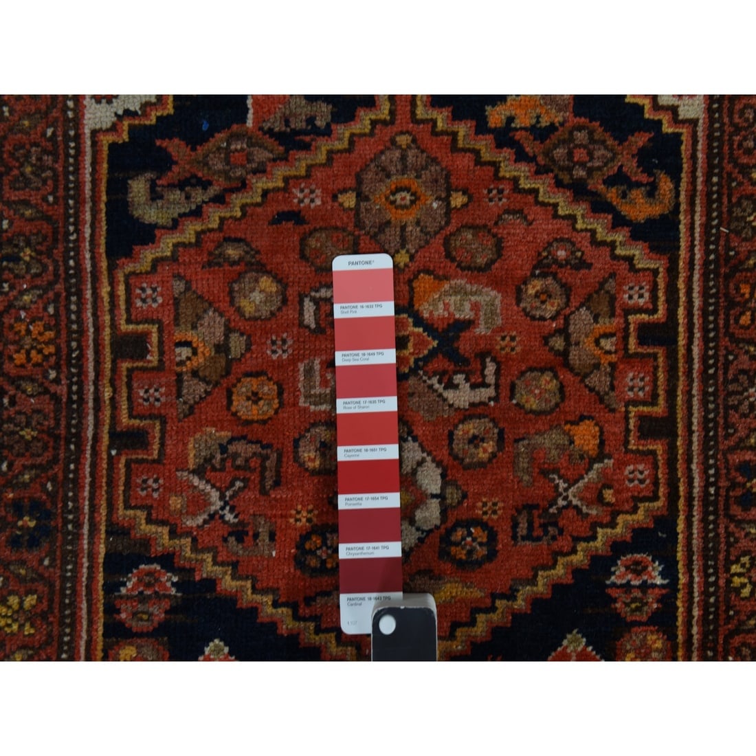 Blue with Red Antique Persian Malayer Hand Knotted All Wool Runner Rug - 3