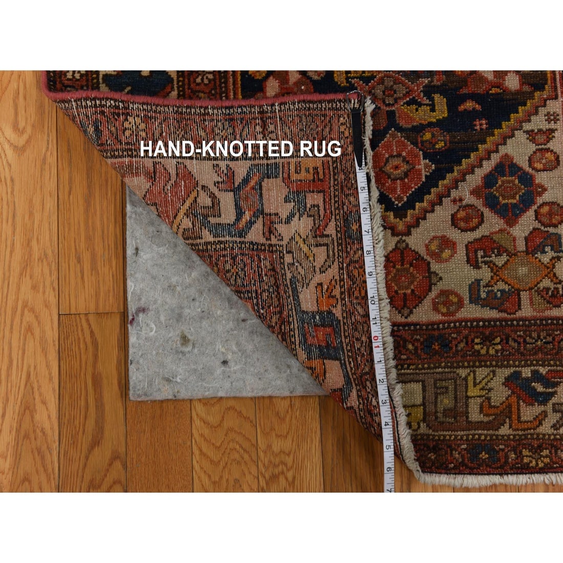 Blue with Red Antique Persian Malayer Hand Knotted All Wool Runner Rug - 4