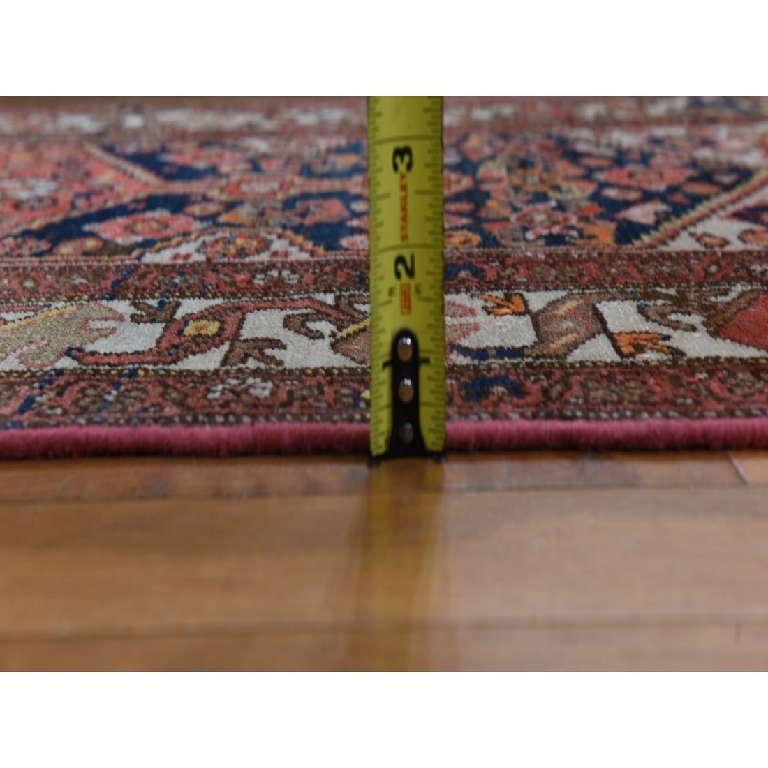 Blue with Red Antique Persian Malayer Hand Knotted All Wool Runner Rug - 5