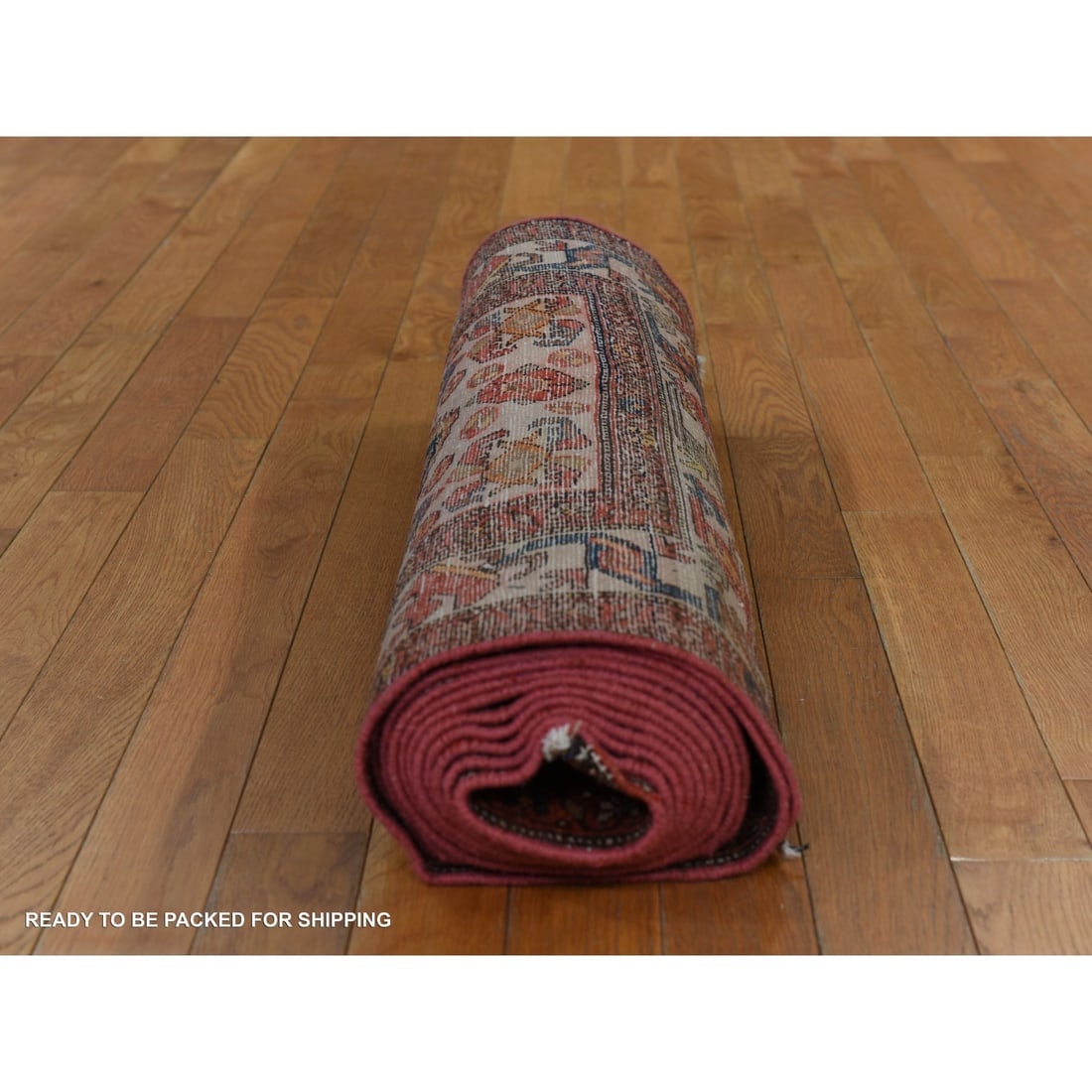 Blue with Red Antique Persian Malayer Hand Knotted All Wool Runner Rug - 6