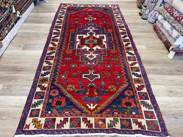 Vintage Persian Northwest Gallery size Rug,5355: Title:Vintage Persian Northwest Gallery size Rug,5355 Description:Coloful vintage Persian northwest rug, size 4 ft. 6 inches by 9 ft. 5 inches, circa 1970 in excellent condition with a high pile
