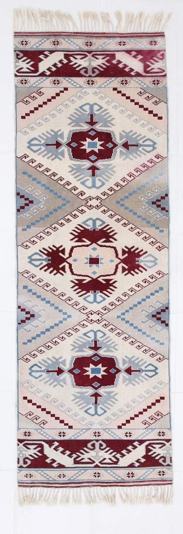 2'6'' x 7'4'' Turkish Vintage Runner Rug - 23073: Title: 2'6'' x 7'4'' Turkish Vintage Runner Rug - 23073 Description:2'6'' x 7'4'' Turkish Vintage Runner Rug - 23073 Origin:Turkiye Date/Period:1960-90 Materials:Wool,Cotton Dimension:2'6''x7'4'' ft, 