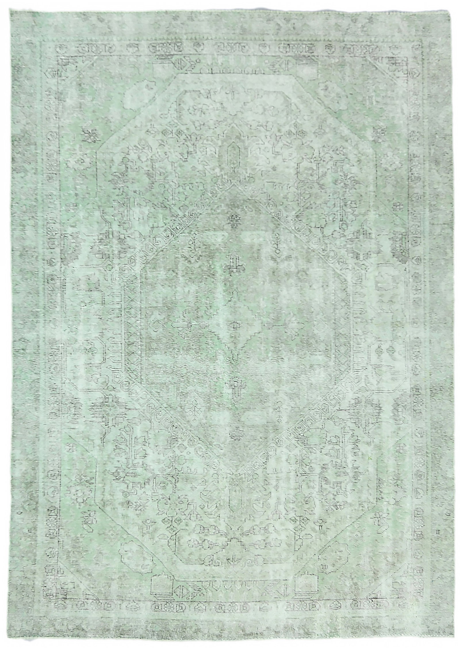 Antique Overdyed Floral 5'8X8'4 Distressed Vintage Oriental Rug: Title:Antique Overdyed Floral 5'8X8'4 Distressed Vintage Oriental Rug Description:Hand Knotted 5'8X8'4 green oriental rug made with vegetable dyes (fine wool pile and cotton foundation), superior