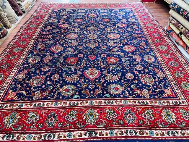 Vintage Persian Tabriz all over design rug-4817: Title:Vintage Persian Tabriz all over design rug-4817 Description:Beautiful vintage Persian Tabriz rug from northwest persia, size 10 ft by 13 ft, circa 1960, floral design with large plamette on