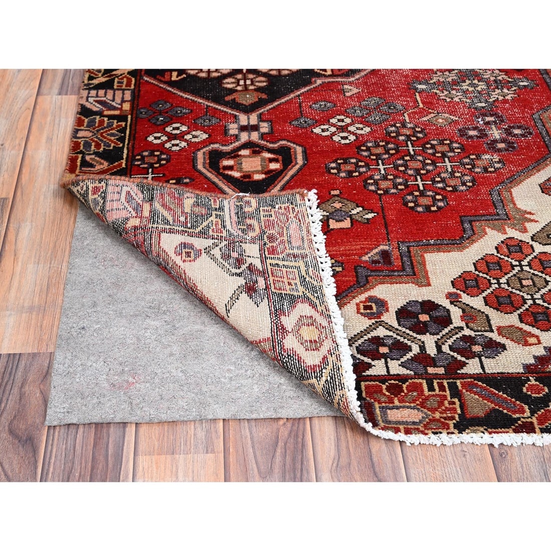 Ferrari Red Vintage Zoroastrian Bakhtiari Worn Wool Clean Oriental Rug - 3