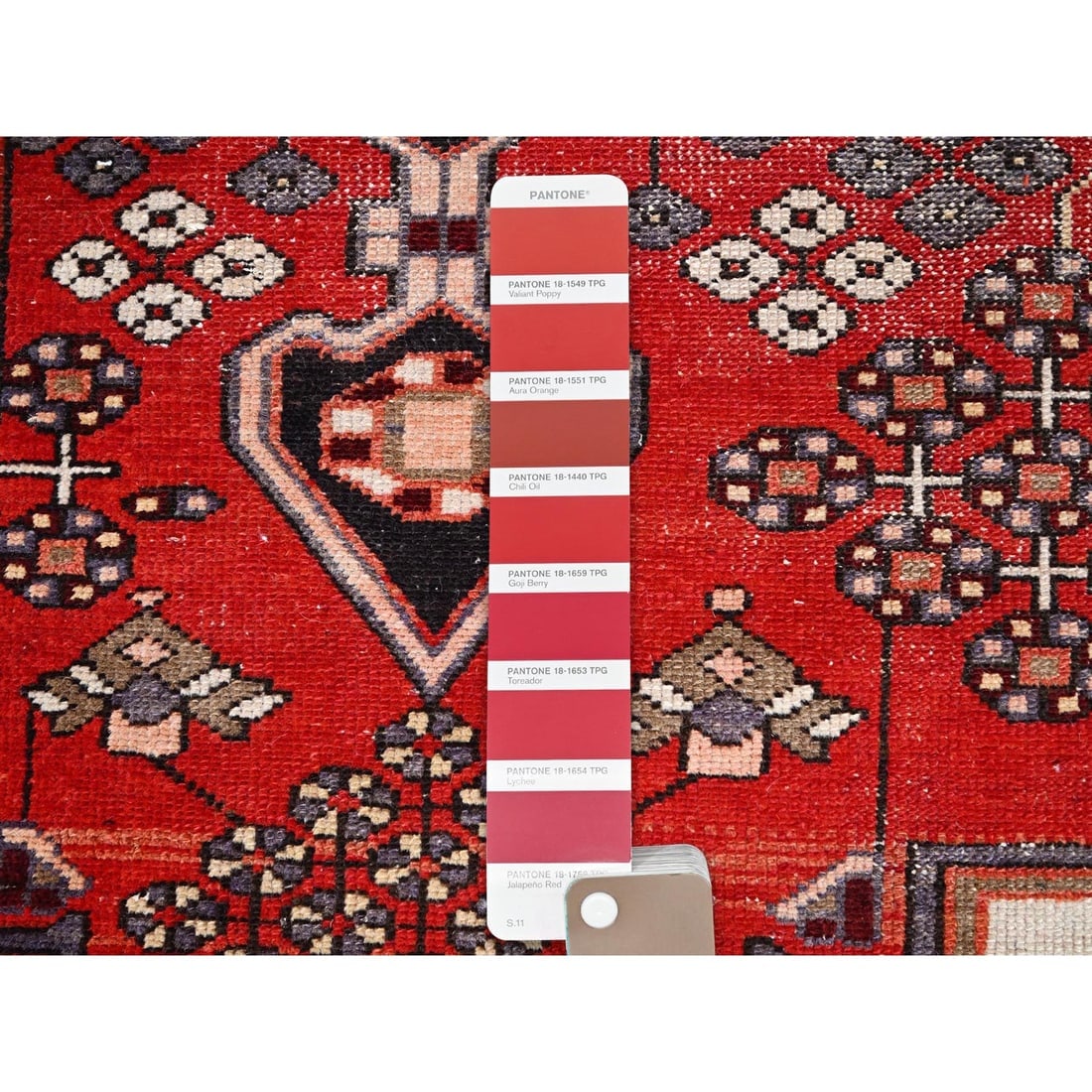 Ferrari Red Vintage Zoroastrian Bakhtiari Worn Wool Clean Oriental Rug - 4
