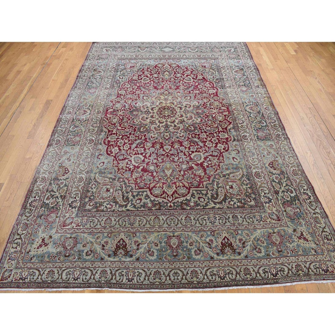 Red, Antique Persian Khorasan, Hand Knotted, Pure Wool Rug - 2