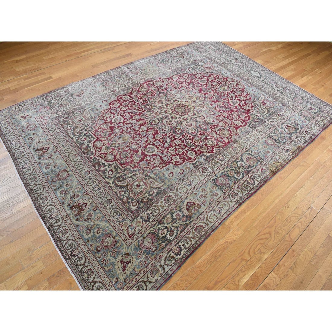 Red, Antique Persian Khorasan, Hand Knotted, Pure Wool Rug - 3