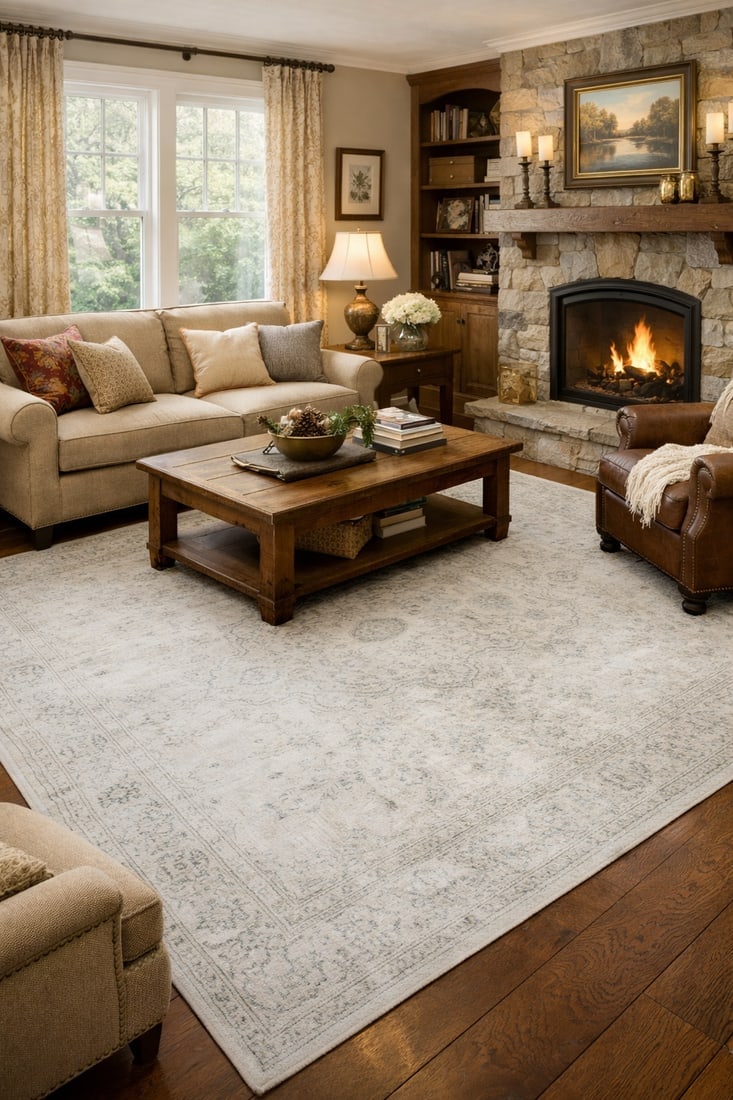 Antique Muted Beige Floral 8X11 Distressed Vintage Oriental Rug - 2