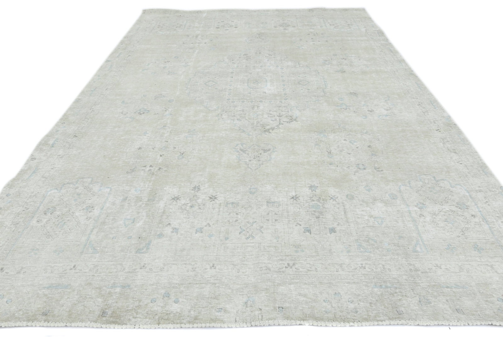 Antique Muted Beige Floral 8X11 Distressed Vintage Oriental Rug - 3
